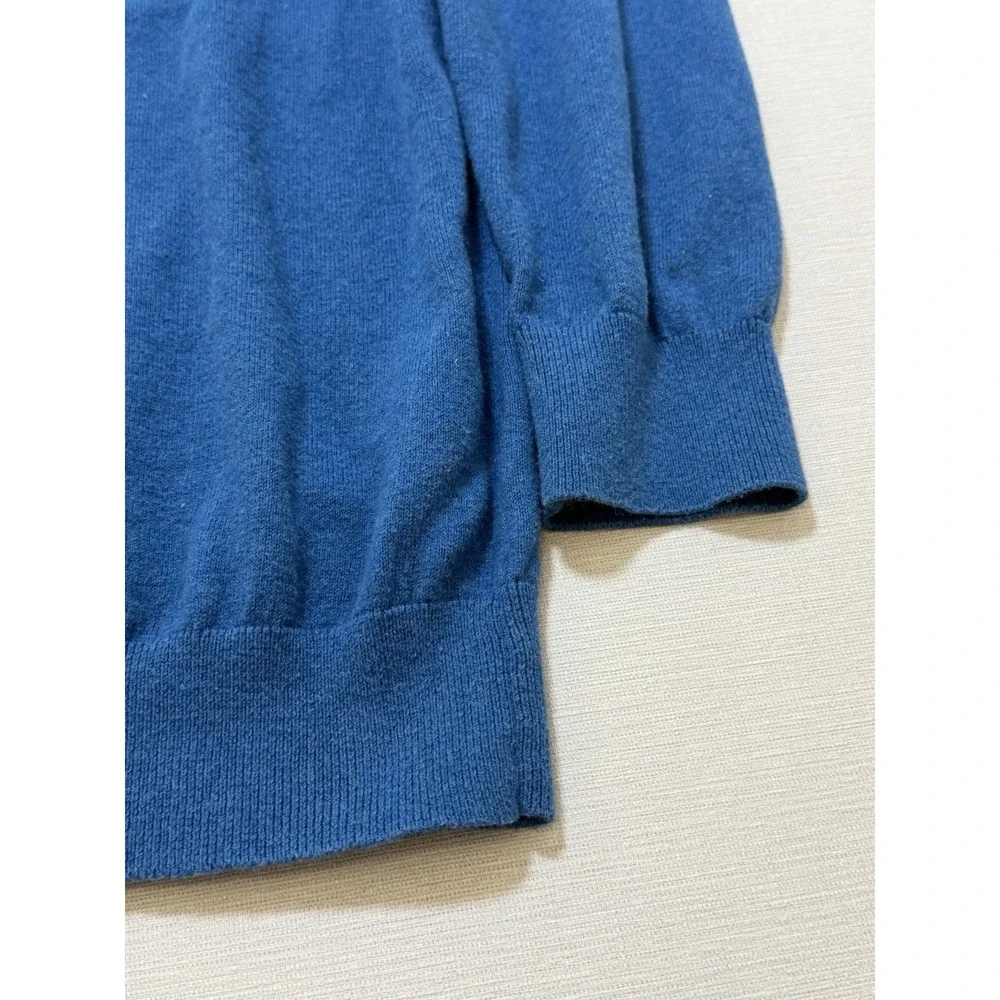 LL Bean Sweater Mens Large Tall Blue Cotton Cashmere V Neck Pullover